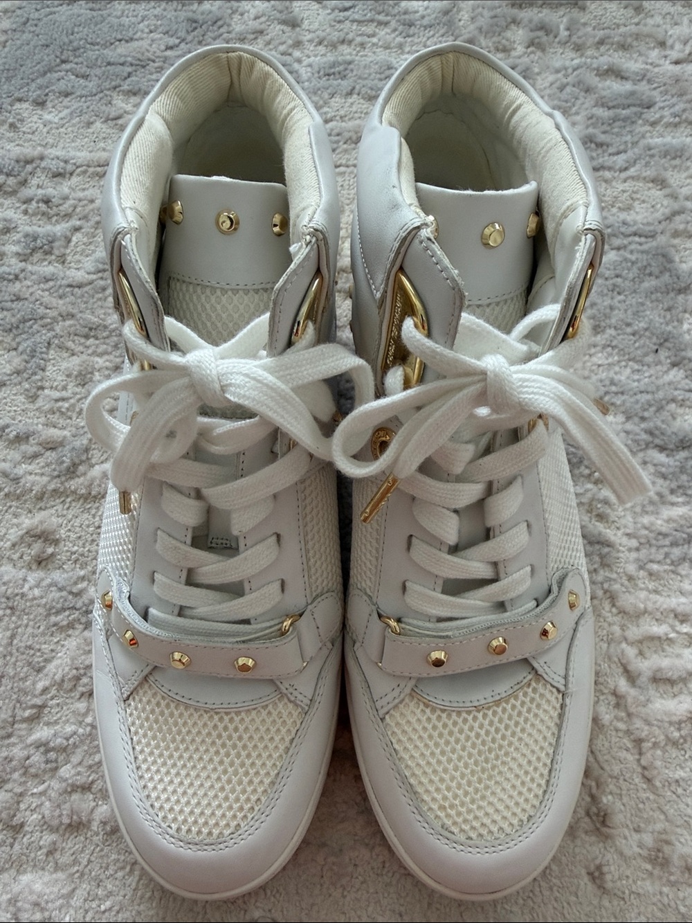 Michael Kors White High-Top Sneakers with Gold Hardware